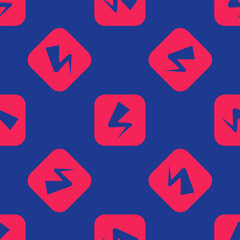 Red Lightning bolt icon isolated seamless pattern on blue background. Flash sign. Charge flash icon. Thunder bolt. Lighting strike. Vector