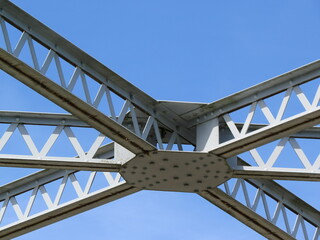 steel bridge support structure with sky
