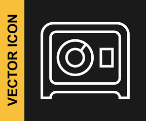 White line Safe icon isolated on black background. The door safe a bank vault with a combination lock. Reliable Data Protection. Vector