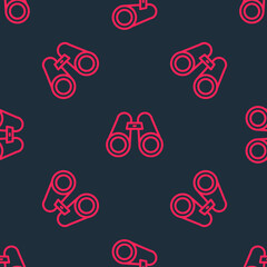 Red line Binoculars icon isolated seamless pattern on black background. Find software sign. Spy equipment symbol. Vector