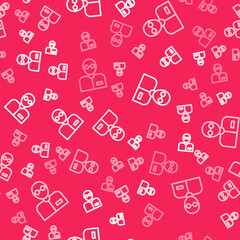 White line Teacher icon isolated seamless pattern on red background. Vector