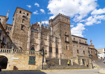 Fachada del Real Monasterio de Santa María de Guadalupe (siglo XIV). Cáceres, Extremadura,...
