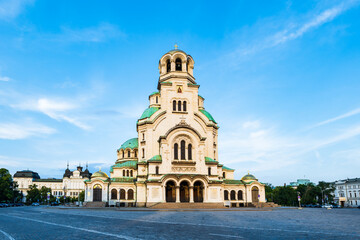 Alexander Nevsky Cathedral in Sofia, Bulgaria. The Orthodox church is the most famous landmark in...
