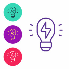 Set line Creative lamp light idea icon isolated on white background. Concept ideas inspiration, invention, effective thinking, knowledge and education. Set icons colorful. Vector