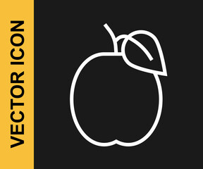 White line Plum fruit icon isolated on black background. Vector