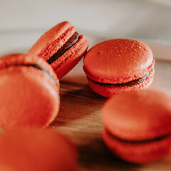 macaroons on wooden table