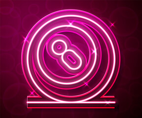 Glowing neon line Billiard pool snooker ball with number 8 icon isolated on red background. Vector