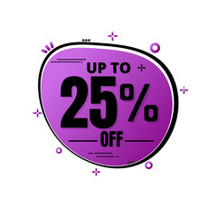 25% percent off, UP to super discount, Purple design with icons and details, mega sale. vector illustration, Twenty-five 