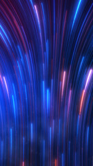 Vertical footage. Abstract colorful glow light trail with blue red particles background.