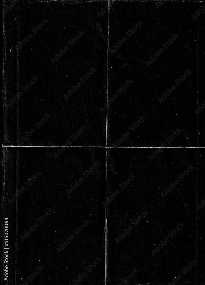 Poster Folded paper with grungy texture in black background. can be used to replicate the aged and worn look for your creative design. old paper for photo texture overlay in retro style