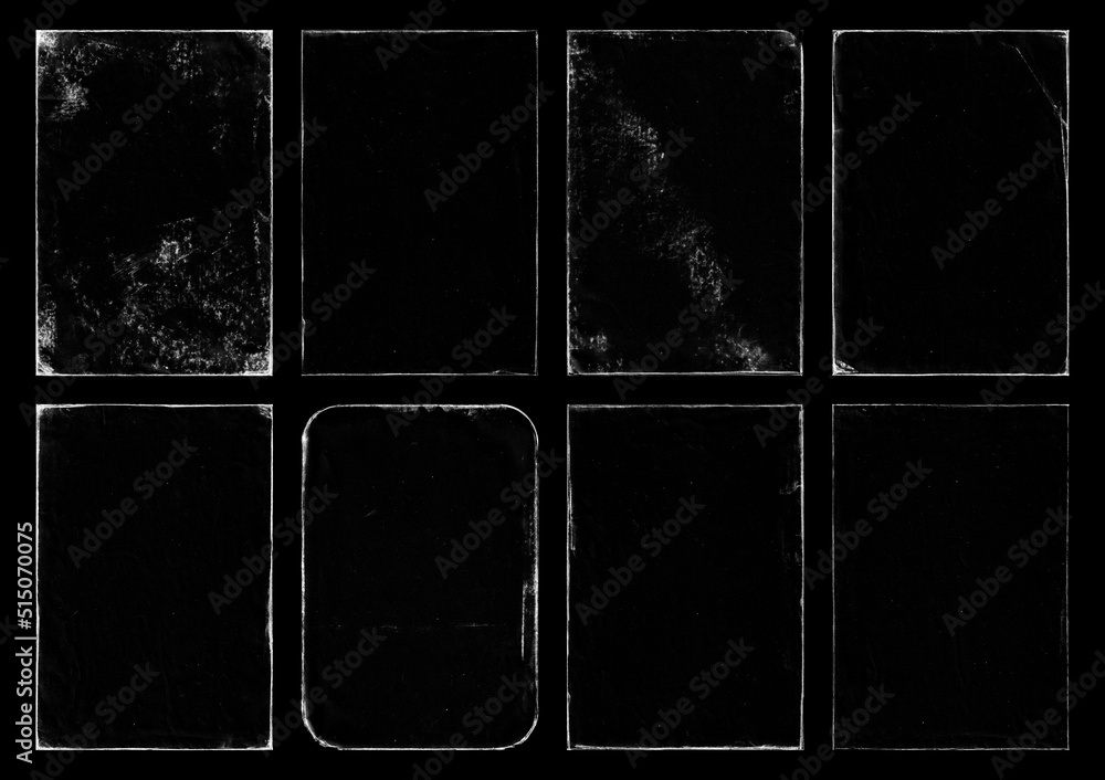 Poster Set of folded paper with grungy texture in black background. can be used to replicate the aged and worn look for your creative design. old paper for photo texture overlay in retro style