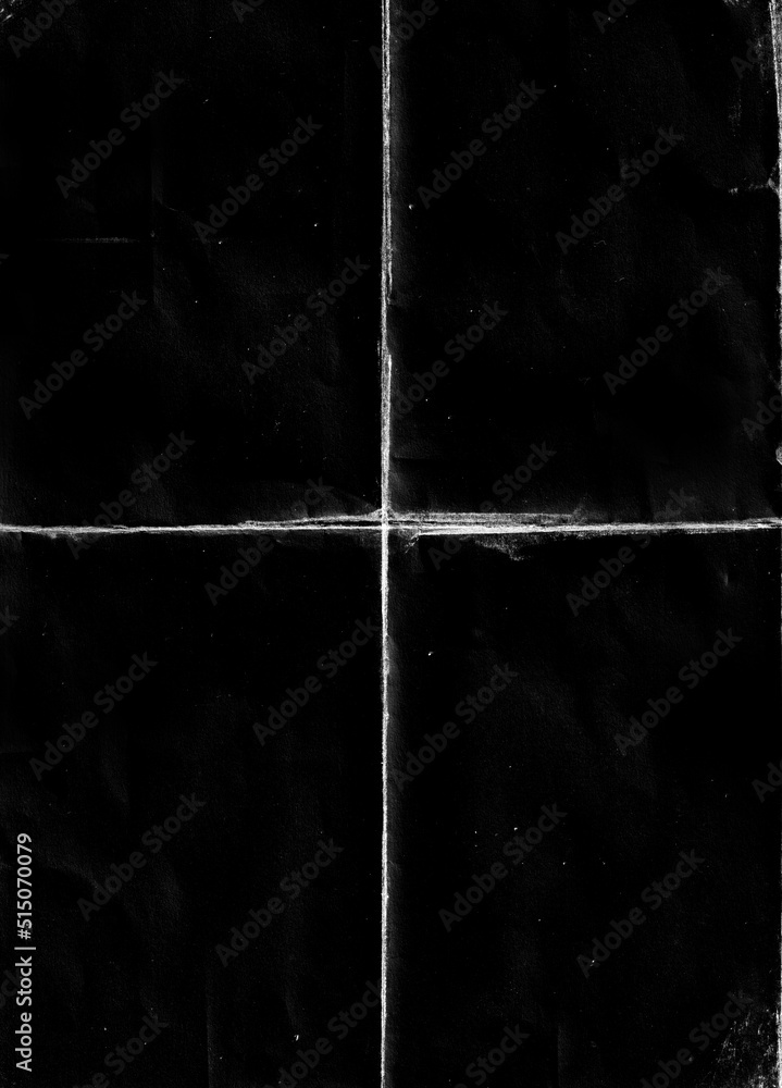Poster Folded paper with grungy texture in black background. can be used to replicate the aged and worn look for your creative design. old paper for photo texture overlay in retro style