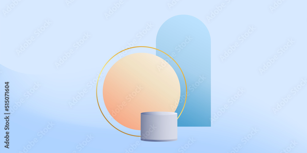 Poster product podium in pastel colors with a minimalist style. trendy background with an empty podium to display cosmetic products. feminine 3D objects in a clean and simple wallpaper design