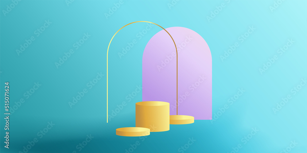 Poster product podium in pastel colors with a minimalist style. trendy background with an empty podium to display cosmetic products. feminine 3D objects in a clean and simple wallpaper design