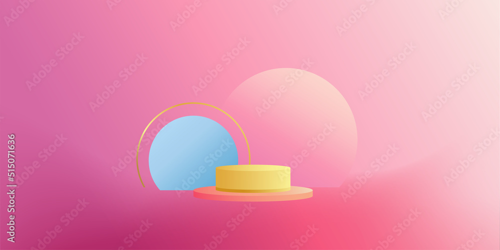 Poster product podium in pastel colors with a minimalist style. trendy background with an empty podium to display cosmetic products. feminine 3D objects in a clean and simple wallpaper design