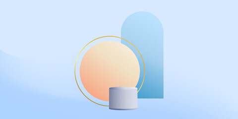 product podium in pastel colors with a minimalist style. trendy background with an empty podium to display cosmetic products. feminine 3D objects in a clean and simple wallpaper design