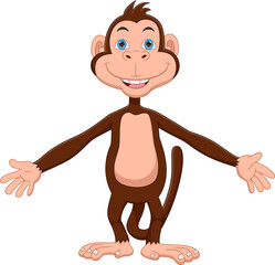 Fototapeta premium cartoon cute monkey waving on white background