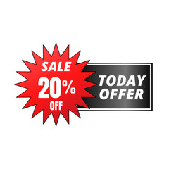 20% off sale, TODAY OFFER, super discount red and black 3D design. vector illustration, Twenty 