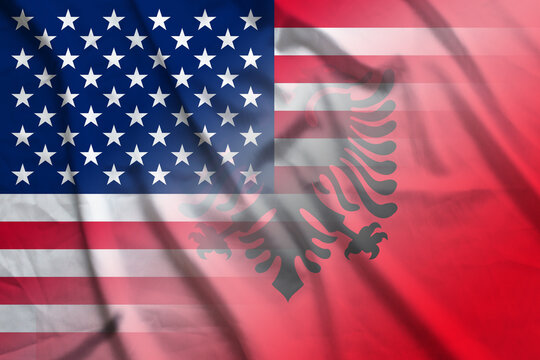 USA and Albania political flag international negotiation ALB USA