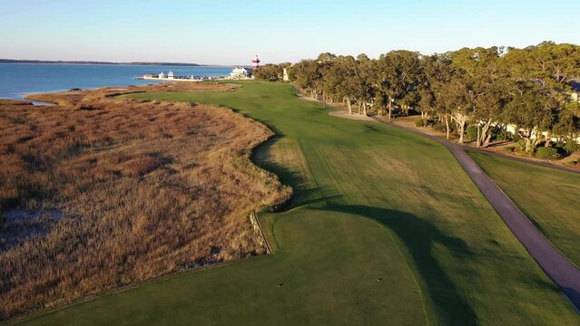 Aerial View of Harbour Town and lighthouse on Hilton Head Island South Carolina