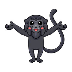 Cute goeldi's monkey cartoon raising hands