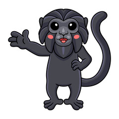 Cute goeldi's monkey cartoon waving hand