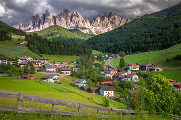 Fototapeta premium St. Magdalena village in Funes Valley, Dolomites, Northern Italy