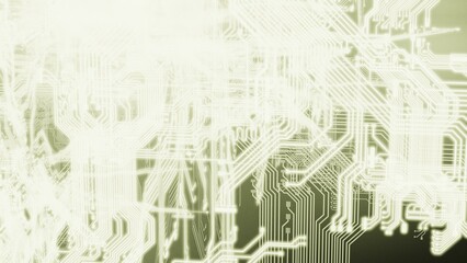 Circuit technology yellow　illuminated line under black background with hi-tech digital data connection system and computer electronic desing. 3D illustration. 3D CG. High quality rendering.