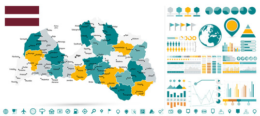 Latvia Map and Infographic design elements