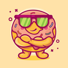 cute donut food character mascot with cool expression isolated cartoon in flat style design