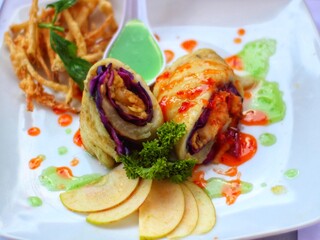 Fried Apple Roll with Fresh Apple Sauce