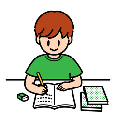 デスクで勉強をする男の子