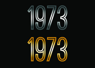 1973 year set. Year in silver metal and golden gold for anniversary date on black background.