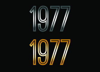 1977 year set. Year in silver metal and golden gold for anniversary date on black background.