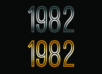 1982 year set. Year in silver metal and golden gold for anniversary date on black background.