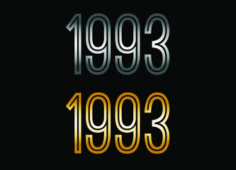 1993 year set. Year in silver metal and golden gold for anniversary date on black background.