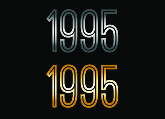 1995 year set. Year in silver metal and golden gold for anniversary date on black background.