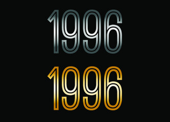 1996 year set. Year in silver metal and golden gold for anniversary date on black background.