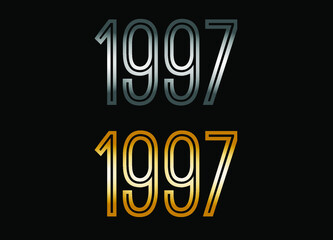 1997 year set. Year in silver metal and golden gold for anniversary date on black background.