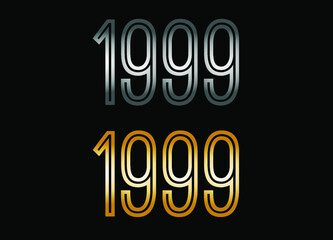 1999 year set. Year in silver metal and golden gold for anniversary date on black background.