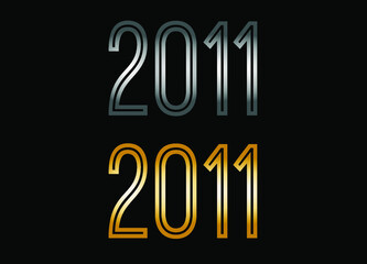 2011 year set. Year in silver metal and golden gold for anniversary date on black background.