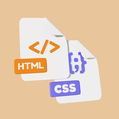 Stylized 3D HTML CSS File Illustration