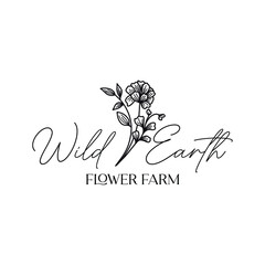 minimalist floral logo, floral, botanical feminine and modern hand drawn art