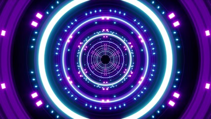 Neon tunnel visual art with glittering dot lights