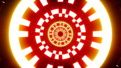 Shiny light tunnel with glowing red check pattern