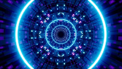 Mechanical tunnel background with shining circular and dot pattern light