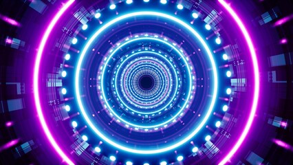 Futuristic cyber internet tunnel decorated with multiple neon lights