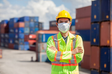 Foreman containers cargo inspector working. Cargo freight ship for import export. concept shipping, business and transportations.