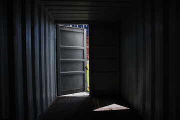 Foreman containers cargo inspector working. Cargo freight ship for import export. concept shipping, business and transportations.