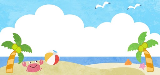 夏・ビーチの水彩風イラストフレーム素材